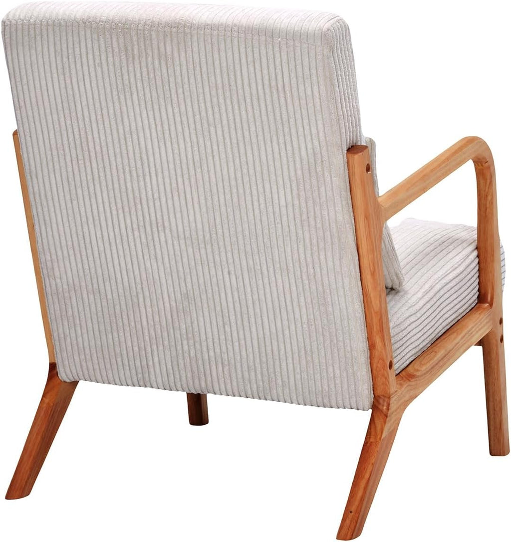 QQU Corduroy Accent Chairs Set of 2 with Waist Cushions, Mid-Century Modern Living Room Chairs, Sturdy Wood Frame Armchairs, Upholstered Accent Chairs Set for Living Room, Bedroom, Apartments, Beige