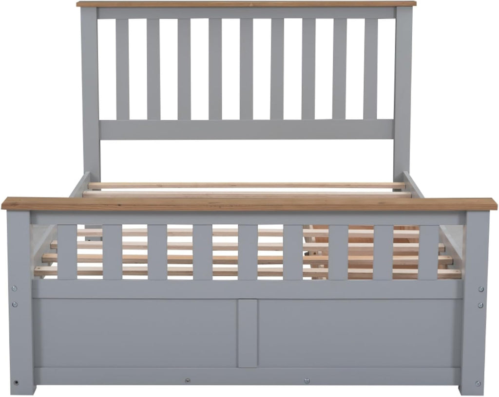 Rustic Bedroom Furniture Set: Platform Bed with Storage Drawers, Nightstand with USB Charging Ports, and 6-Drawer Chest - Solid Wood Construction (Grey,Full Bed)