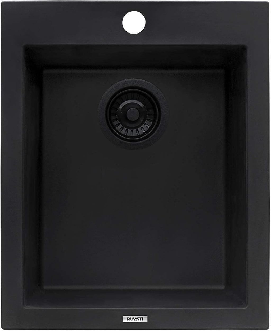 Ruvati 16 x 20 inch epiGranite Drop-in Topmount Granite Composite Quartz Single Bowl Wet Bar Prep Sink - Midnight Black - RVG1016BK