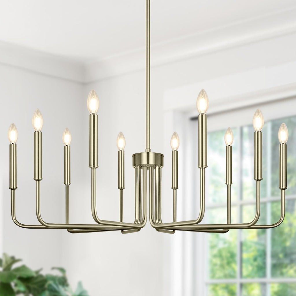 Lynnoland Brass 10-Light Farmhouse Chandelier for Dining Room Lighting Fixtures Hanging, Vintage Candle Pendant Light Fixtures Chandelier for Bedroom, Foyer and Living Room
