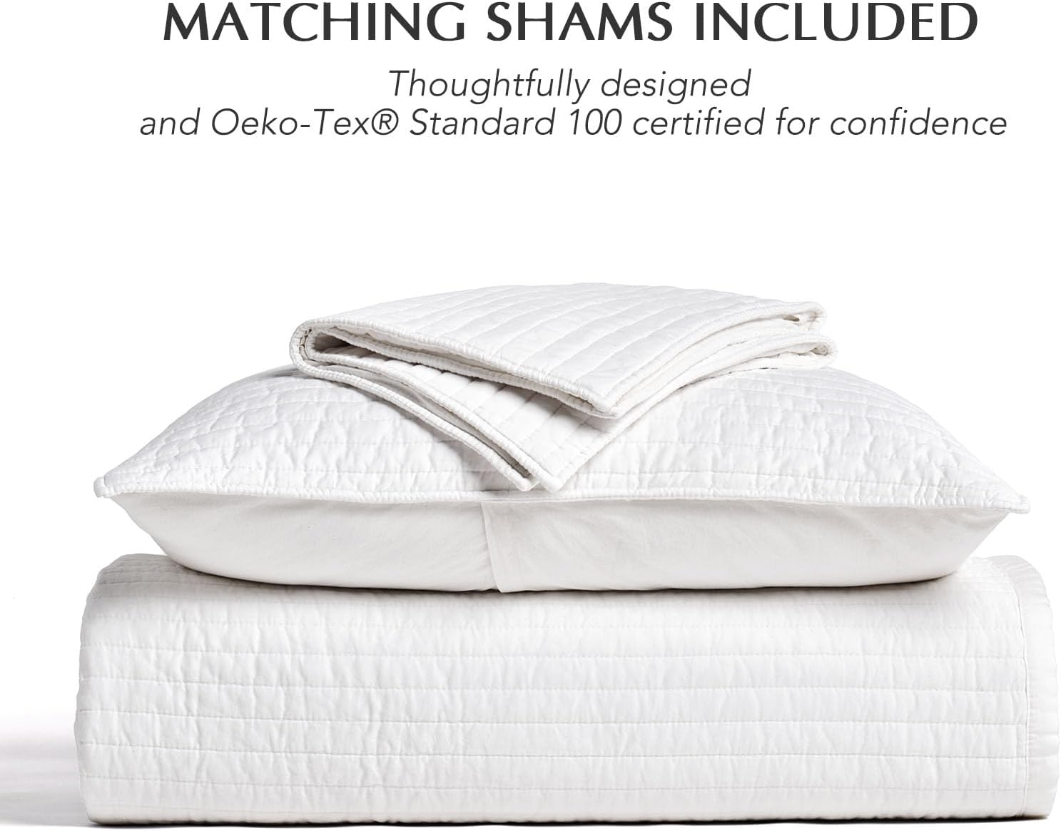 EVERGRACEHOME Cotton Sateen Quilt Set King Size, Pre-Washed Cotton Channel Stitch Coverlet Bedspread, 3 Pieces Lightweight Soft Bedding Sets for All Season, with 2 Pillow Shams, Bright White