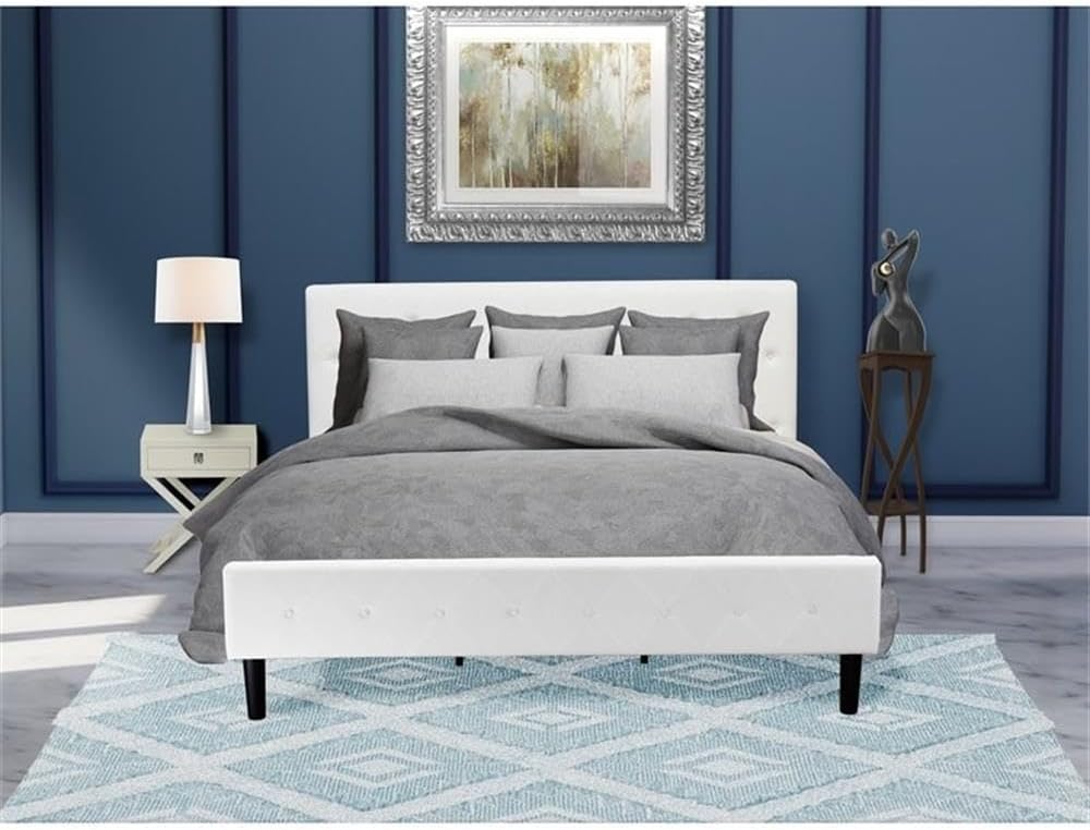 East West Furniture NL19K-1HA14 2 Piece King Size Bedroom Set - Button Tufted Bed Frame - Linen white Velvet Fabric Upholstered Headboard and an Urban Gray Finish Nightstand