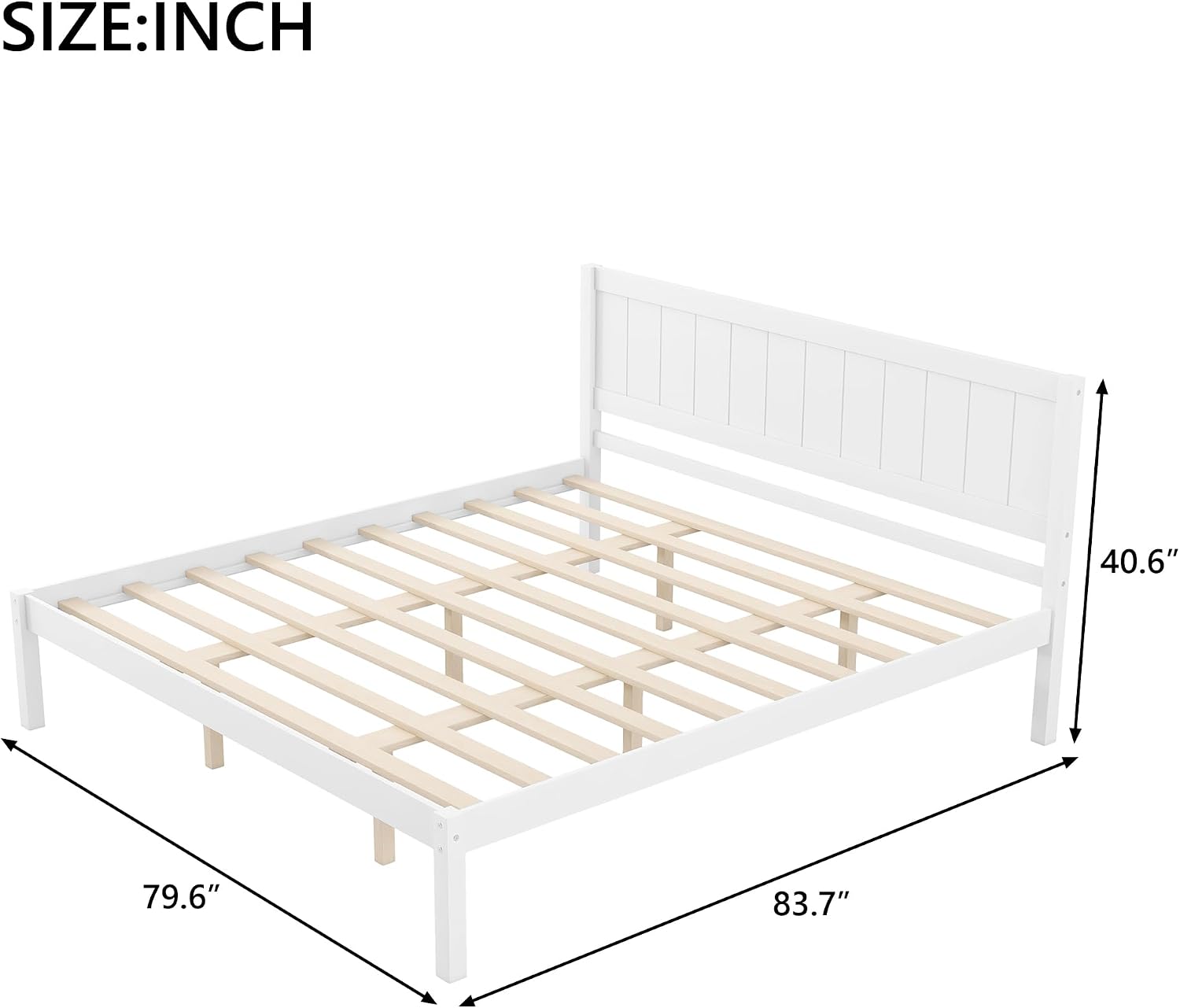 Platform Bed Frame with Headboard, Wood Slat Support, No Box Spring Needed,King,White