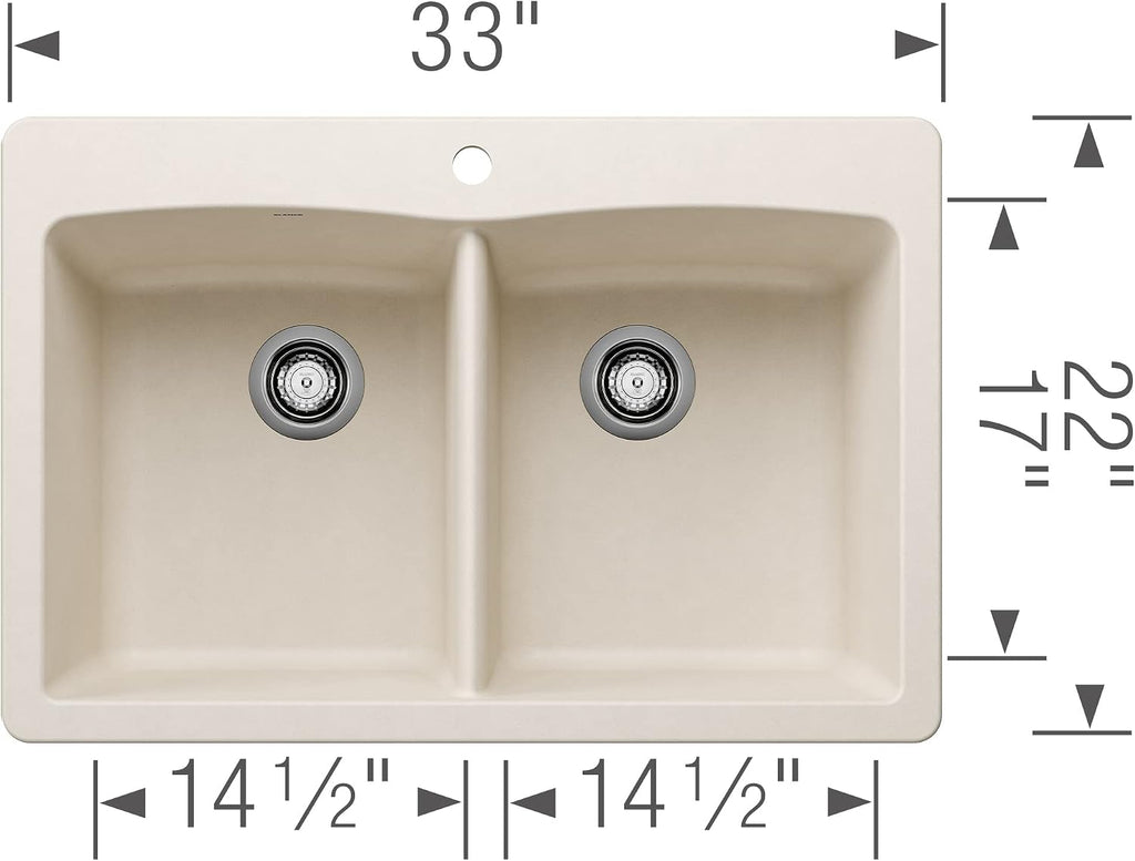 BLANCO 443067 Diamond Silgranit Double Bowl Undermount or Drop-In Kitchen Sink, 33' L X 22' W - Soft White