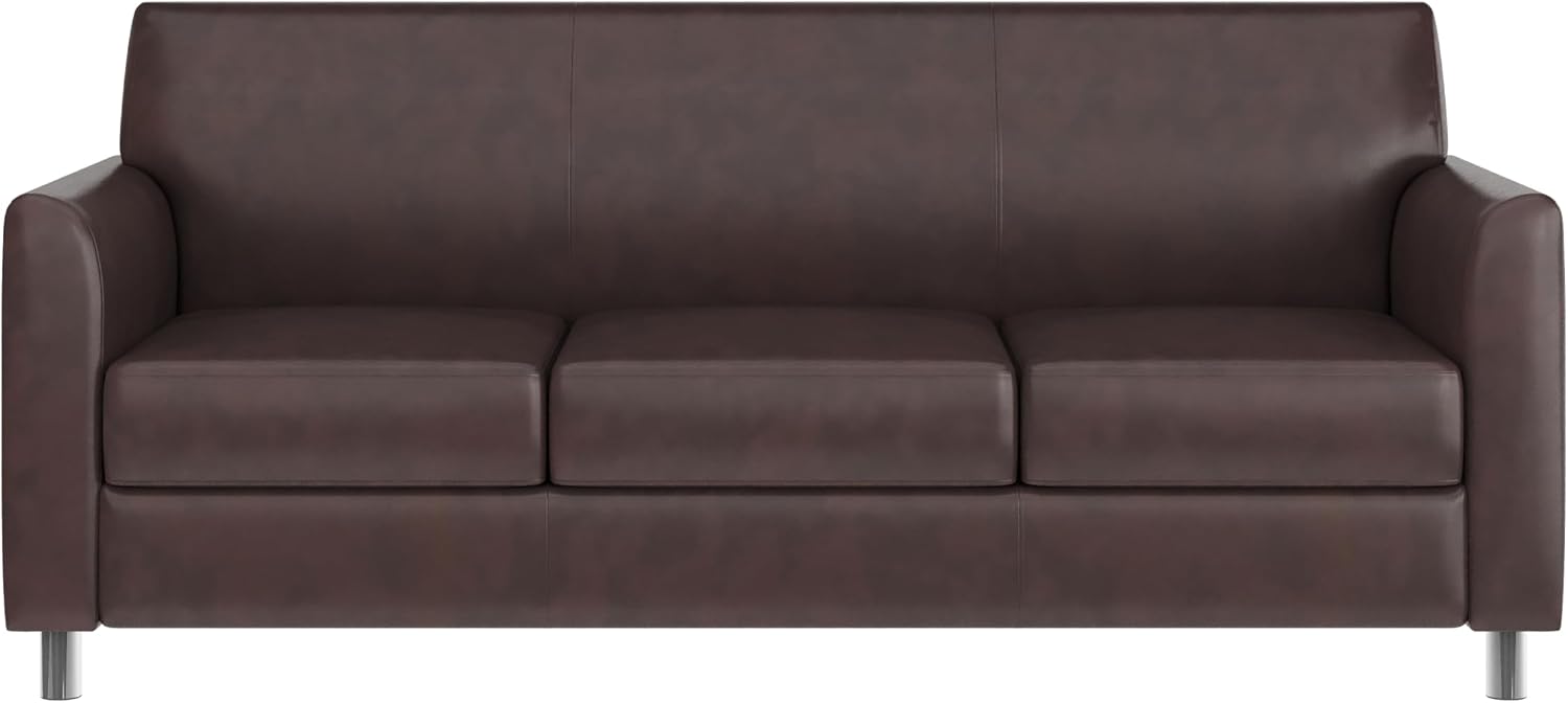 Flash Furniture Hercules Diplomat Side Reception Sofa with Chrome Legs, Lobby Chair with Cushions and Flared Arms, Brown LeatherSoft