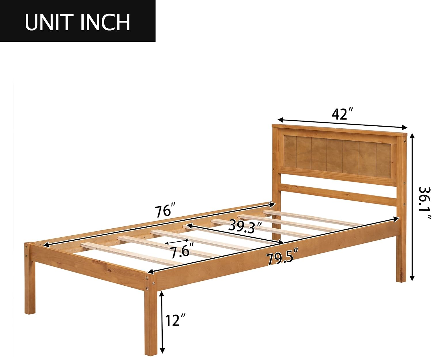 Twin Size Wood Bed Frame and Headboard, Modern Retro Brown Platform Beds Frames, Sturdy and Durable Design Rustic Wooden Bedroom Set, Easy Assembly, No Box Spring Needed (Oak, Twin)