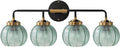 4-Lights Bathroom Light fixtures Glass Vanity Light Green Bathroom Sconce Mid Century Modern Wall Lamp,Black Gold Art Deco Vanity Light for Over Mirror Bedroom Hallway Dining Room