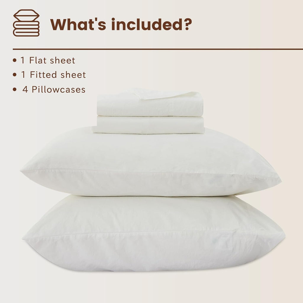 Bedlifes 100% French Flax Linen Sheets Set King Size - 6 Piece Extra Deep Pocket 18-24',Soft Breathable King Bed Sheets with Temperature Regulating & Moisture-Wicking(White