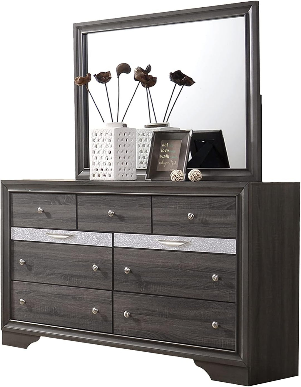 Style Full 5pc Storage Bedroom Set Made with Wood in Gray