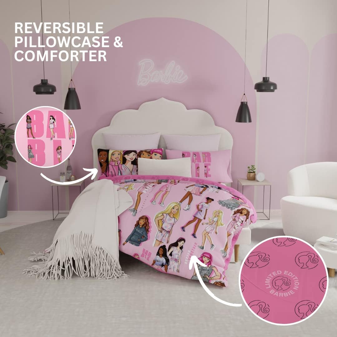 Franco Barbie Barbicore Bedding Super Soft Comforter and Sheet Set with Sham, 7 Piece Queen Size, (Official Licensed Product)