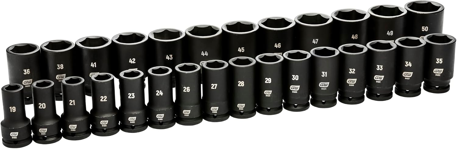 GEARWRENCH 28 Piece 3/4' Drive 6 Point Deep Metric Impact Socket Set | 19mm-50mm | 84033
