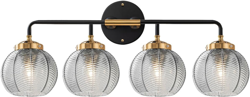 4-Light Bathroom Vanity Light Black Wall Light Sconces with Smoky Gray Glass Shade Mid Century Bathroom Wall Lights Fixtures Modern Vanity Lamp for Over Mirror Living Room Cabinet