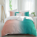 Gradient Pink Green Duvet Cover Set Queen Size 4 Pieces Modern Abstract Minimalist Orange Brown Ocean Beach Bedding Set with Zipper Closure,1 Comforter Cover 90x92 Inches 1 Flat Sheet & 2 Pillow Cases