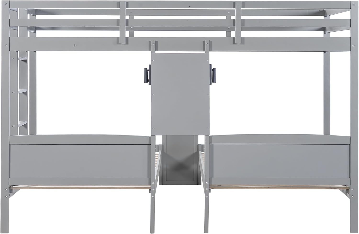 VilroCaz Twin Over Twin & Twin Bunk Bed with Built-in Desk and Storage Shelves, 3 Beds in 1 Design Solid Wood Triple Bunk Bed with Reading Lamp and Guardrails for Kids Teens Aldults (Gray-2.14)