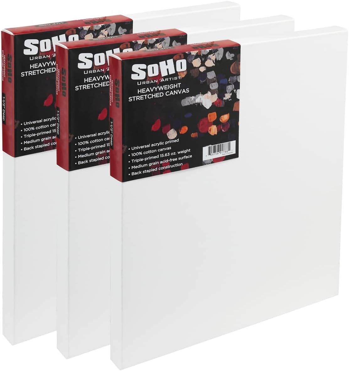 SoHo Urban Artist, 30x48 Heavyweight Stretched Cotton Canvas for Painting - 1.5' Deep- 3 Pack, Triple Primed, 100% Cotton Canvas, Archival, Universal Primed for Oil, Acrylic, Alkyd, Mixed Media