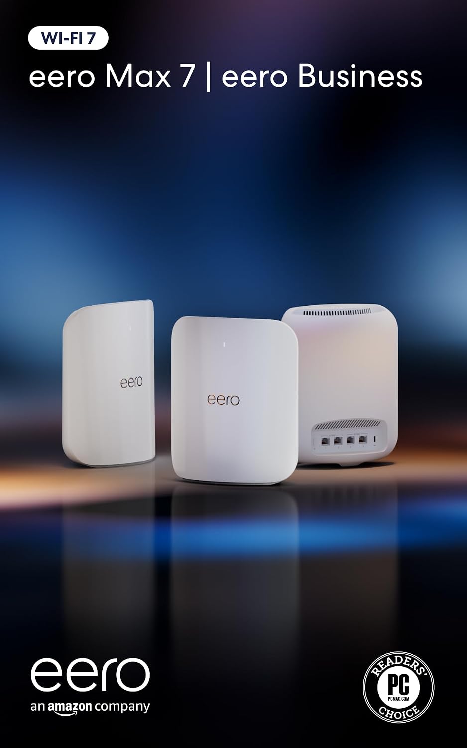 Amazon eero Max 7 mesh wifi system with 1 month free eero Business (auto-renews annually) - Supports internet plans up to 10 Gbps, Coverage up to 7,500 sq. ft., Connect 750+ devices, 3-pack
