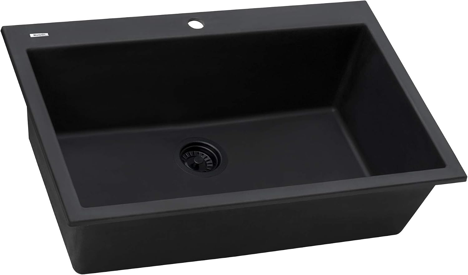 Ruvati 30 x 20 inch epiGranite Drop-in Topmount Granite Composite Quartz Single Bowl Kitchen Sink - Midnight Black - RVG1030BK