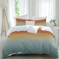 Bohemian Gradient Green Duvet Cover Set Queen Size 4 Pieces Modern Minimalist Orange Yellow Ocean Beach Bedding Set with Zipper Closure, 1 Comforter Cover 92x106 Inches 1 Flat Sheet & 2 Pillow Cases