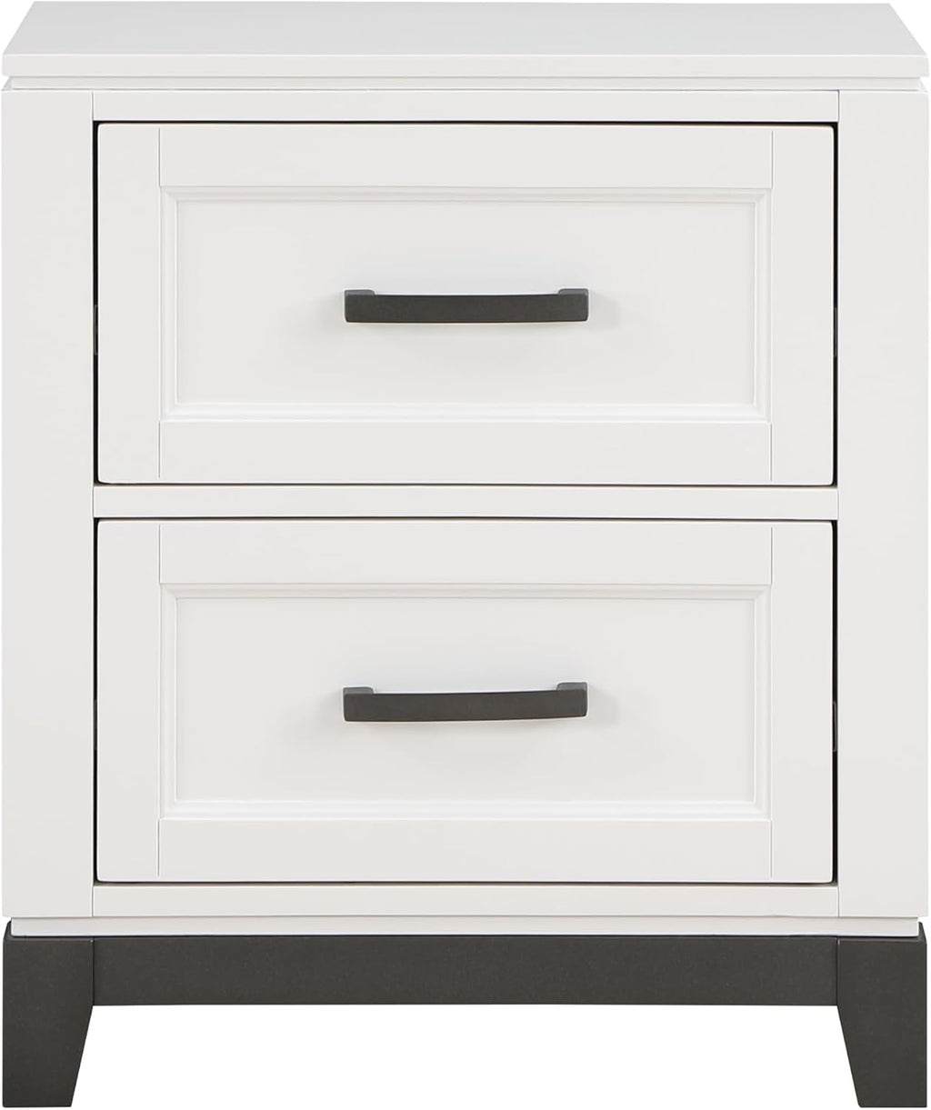 White Finish Bedroom Furniture Set Full Size 6pcs Platform Bed with Drawers Transitional Style