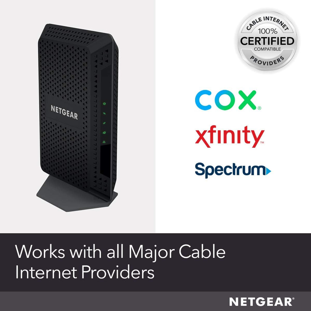 NETGEAR CM600 (24x8) DOCSIS 3.0 Cable Modem. Max Download speeds of 960Mbps. Certified for XFINITY by Comcast, Time Warner Cable, Cox, Charter & More (CM600-1AZNAS)