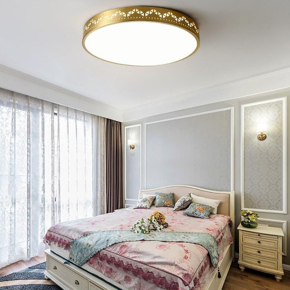 Three-Color Dimming Ceiling Light Fashionable LED Ceiling Lamp Chinese Style Lighting Round Flat Ceiling Light Fixture for Living Room Bedroom Dining Room Kitchen Study Room Corridor(50cm)