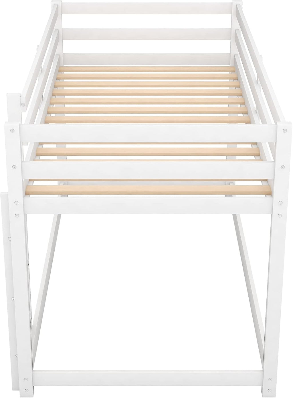 Twin Over Twin Floor Bunk Bed with Ladder,Bed Frame W/Sturdy Slats and Full Length Guardrails,for Bedroom,Apartment,Guest Room,Easy to Assemble,White