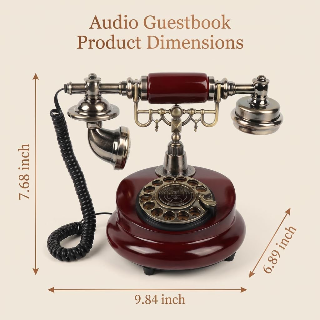 Audio Guest Book Wedding Phone, Audio Phone Guestbook After the Tone, for Weddings, Birthday Party, Graduations (Wooden Brown)