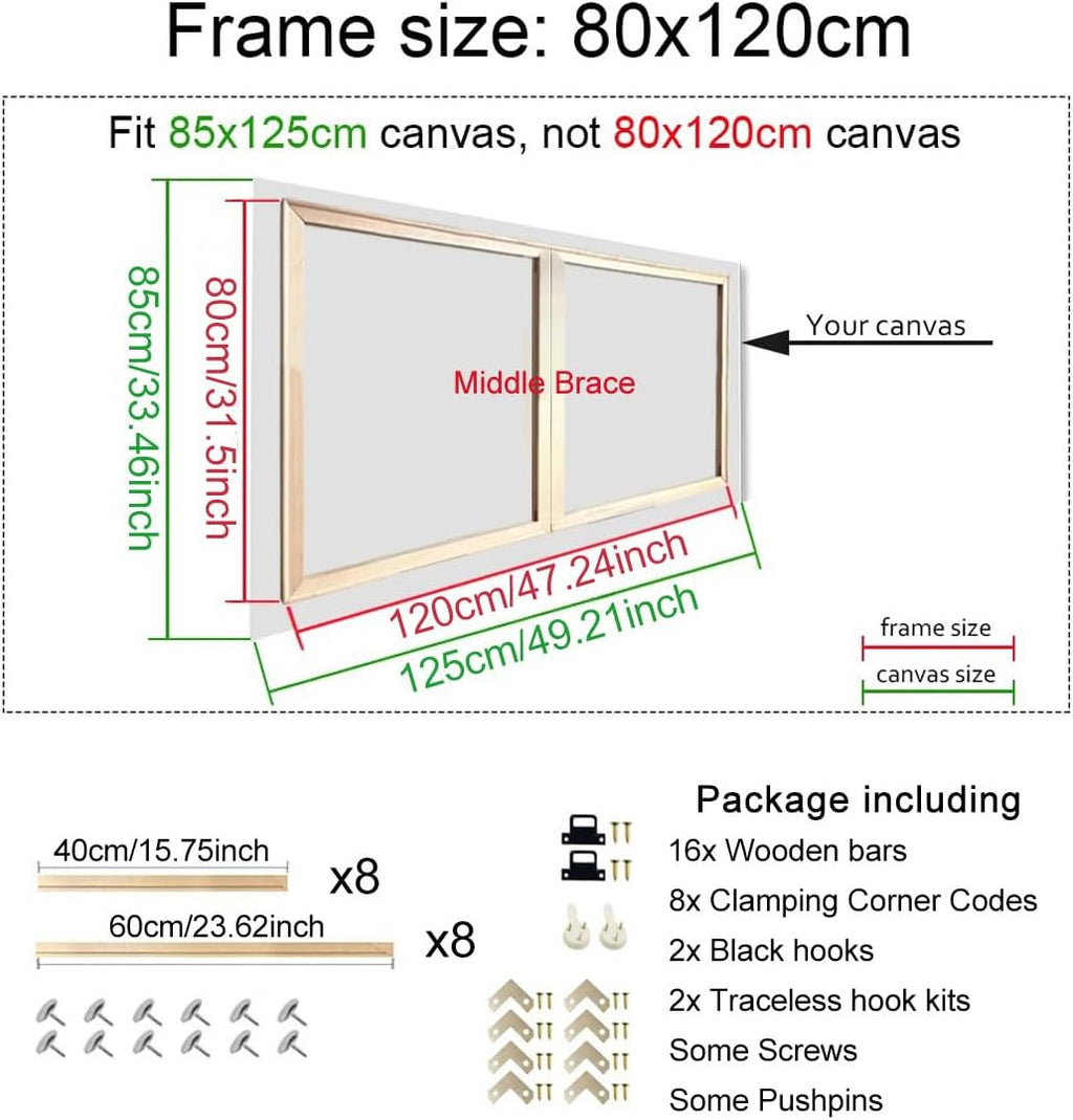Wood Canvas Stretcher Bars 80cm x 120cm Wooden Art Frames Sturdy Stretcher Frames for Oil Paintings, Paint by Numbers & Posters
