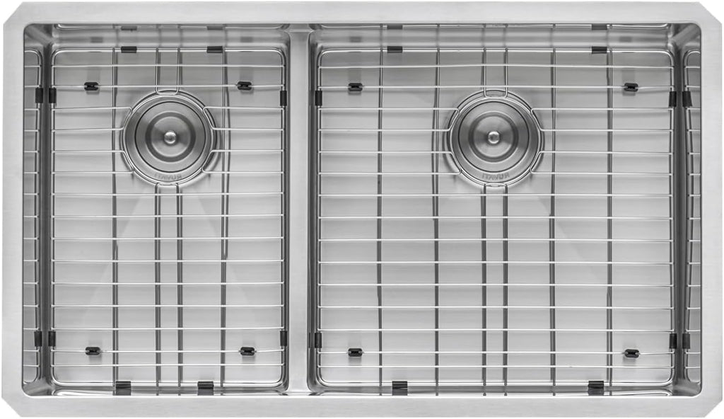 Ruvati 33-inch Low-Divide Rounded Corners Undermount Kitchen Sink - 40/60 Double Bowl Kitchen Sinks - 16 Gauge Stainless Steel Kitchen sink with Brushed Finish hides scratches - RVH7418