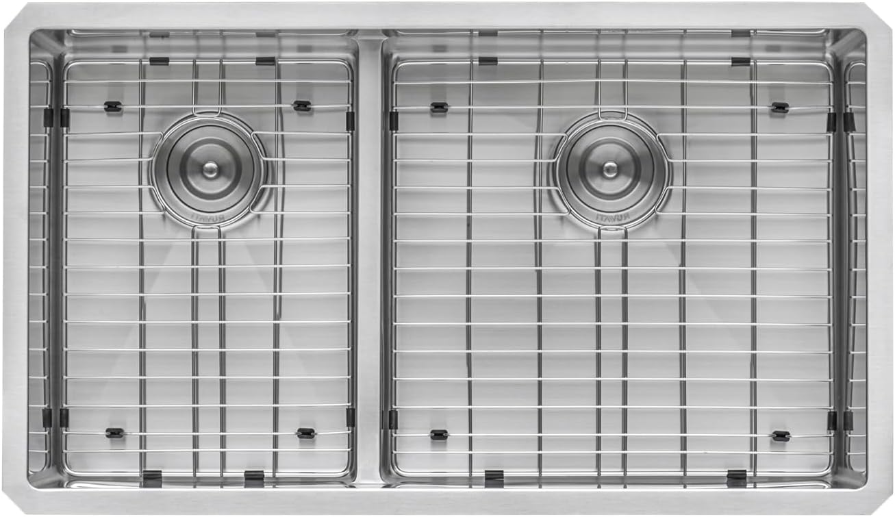 Ruvati 33-inch Low-Divide Rounded Corners Undermount Kitchen Sink - 40/60 Double Bowl Kitchen Sinks - 16 Gauge Stainless Steel Kitchen sink with Brushed Finish hides scratches - RVH7418