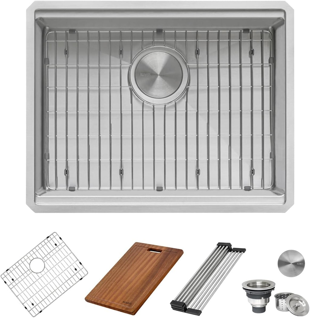 Ruvati 24-inch Undermount Rounded Corner Workstation Kitchen Sink Single Bowl – 16 Gauge Stainless Steel Kitchen Sinks with Brushed Finish hides scratches, Easy-to-Clean - RVH8324