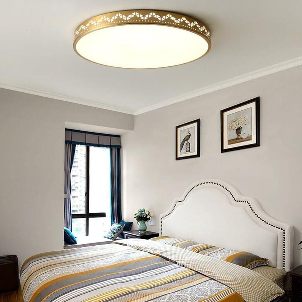 Three-Color Dimming Ceiling Light Fashionable LED Ceiling Lamp Chinese Style Lighting Round Flat Ceiling Light Fixture for Living Room Bedroom Dining Room Kitchen Study Room Corridor(50cm)