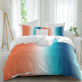 Gradient Orange Teal Duvet Cover Set Queen Size 4 Pieces Modern Abstract Minimalist Blue Ocean Beach Bedding Set with Zipper Closure, 1 Comforter Cover 90x92 Inches 1 Flat Sheet & 2 Pillow Cases