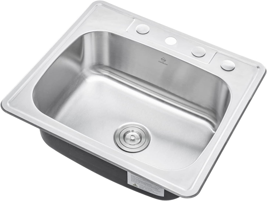 CozyBlock 25 Inch Stainless Steel Topmount Drop in Kitchen/Bar Single Bowl Sink (Sink Only)