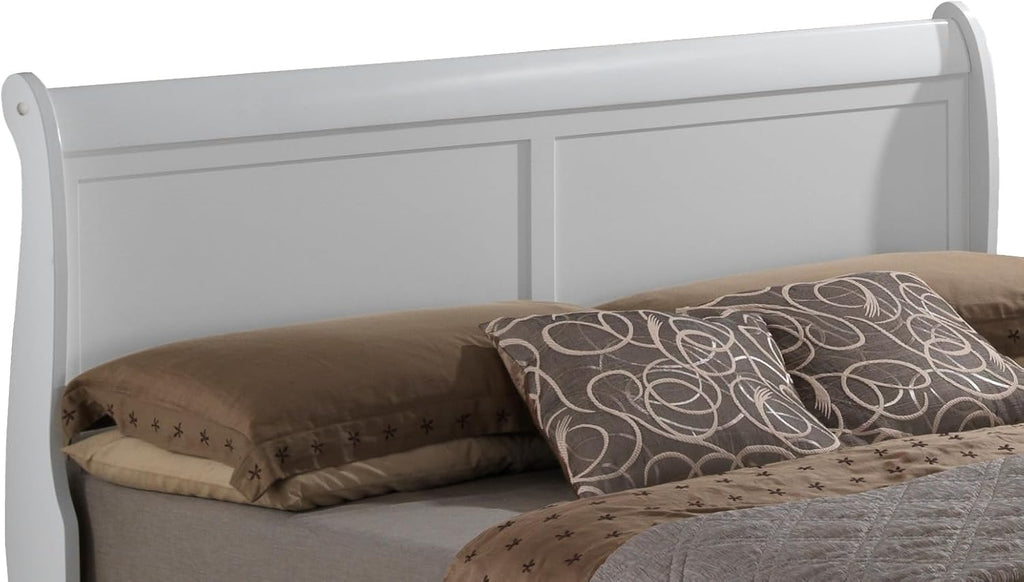 GDFStudio Queen Size Wood Platform Bed Frame, Classic Sleigh Design with Curved Trim & Wood Posts,Easy Assembly, Box Spring Required,Timeless Elegant Bedroom Furniture,White
