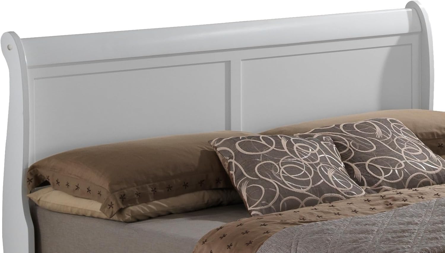 GDFStudio Queen Size Wood Platform Bed Frame, Classic Sleigh Design with Curved Trim & Wood Posts,Easy Assembly, Box Spring Required,Timeless Elegant Bedroom Furniture,White