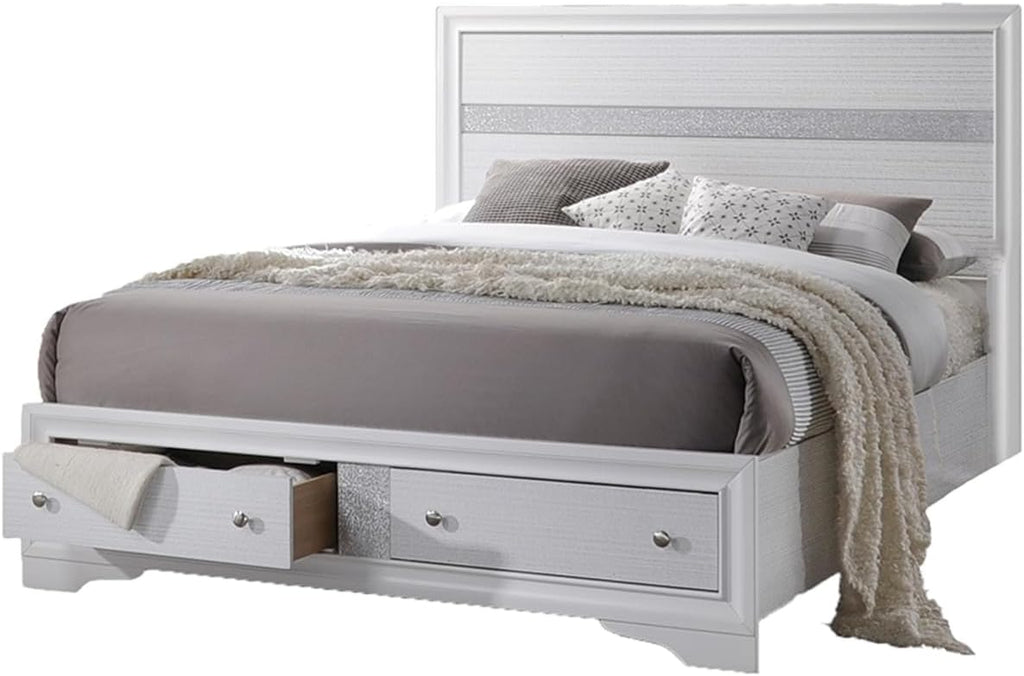 Style Full 4 Storage Bedroom Set Made with Wood in White