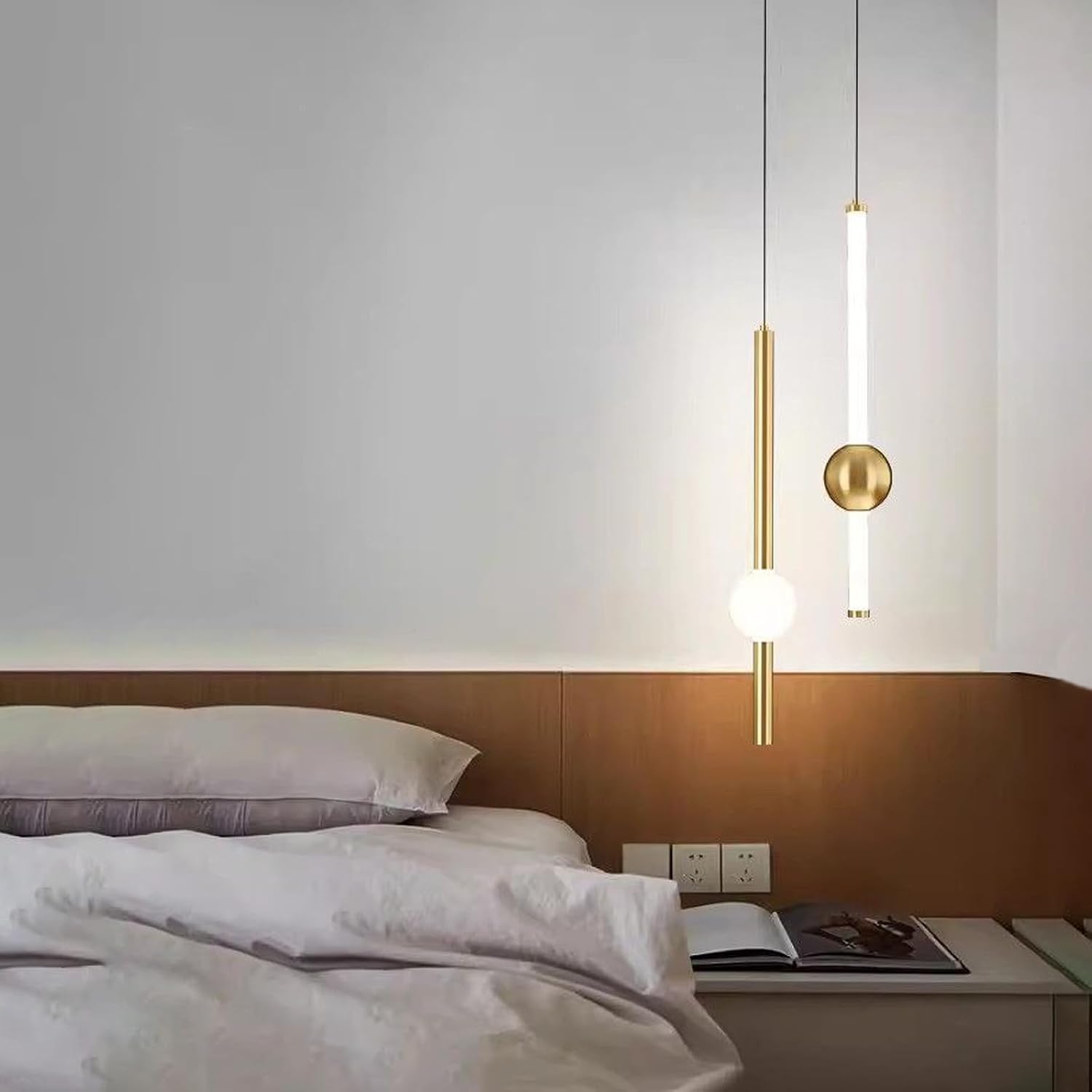 Gold LED Pendant Light Fixture, Remote Dimmable Adjustable Height Cylindrical Modern Minimalist Hanging Lamp with Gold Finish, for Kitchen Island, Dining Room, Living Room, Bedroom,Hotel