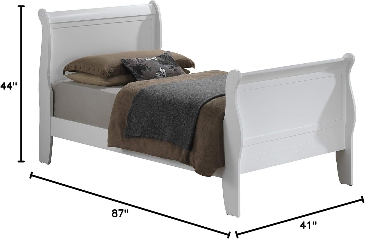 GDFStudio Twin Size Wood Platform Bed Frame, Classic Sleigh Design with Curved Trim & Wood Posts,Easy Assembly, Box Spring Required,Timeless Elegant Bedroom Furniture,White
