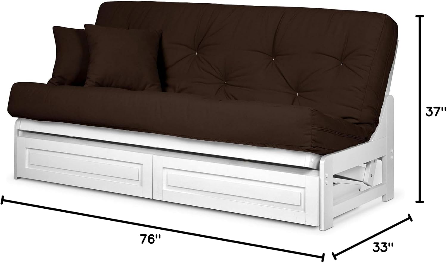Nirvana Futons Arden Armless Futon Set with Storage Drawers - Includes White Full Size Frame and Microfiber Fudge Mattress