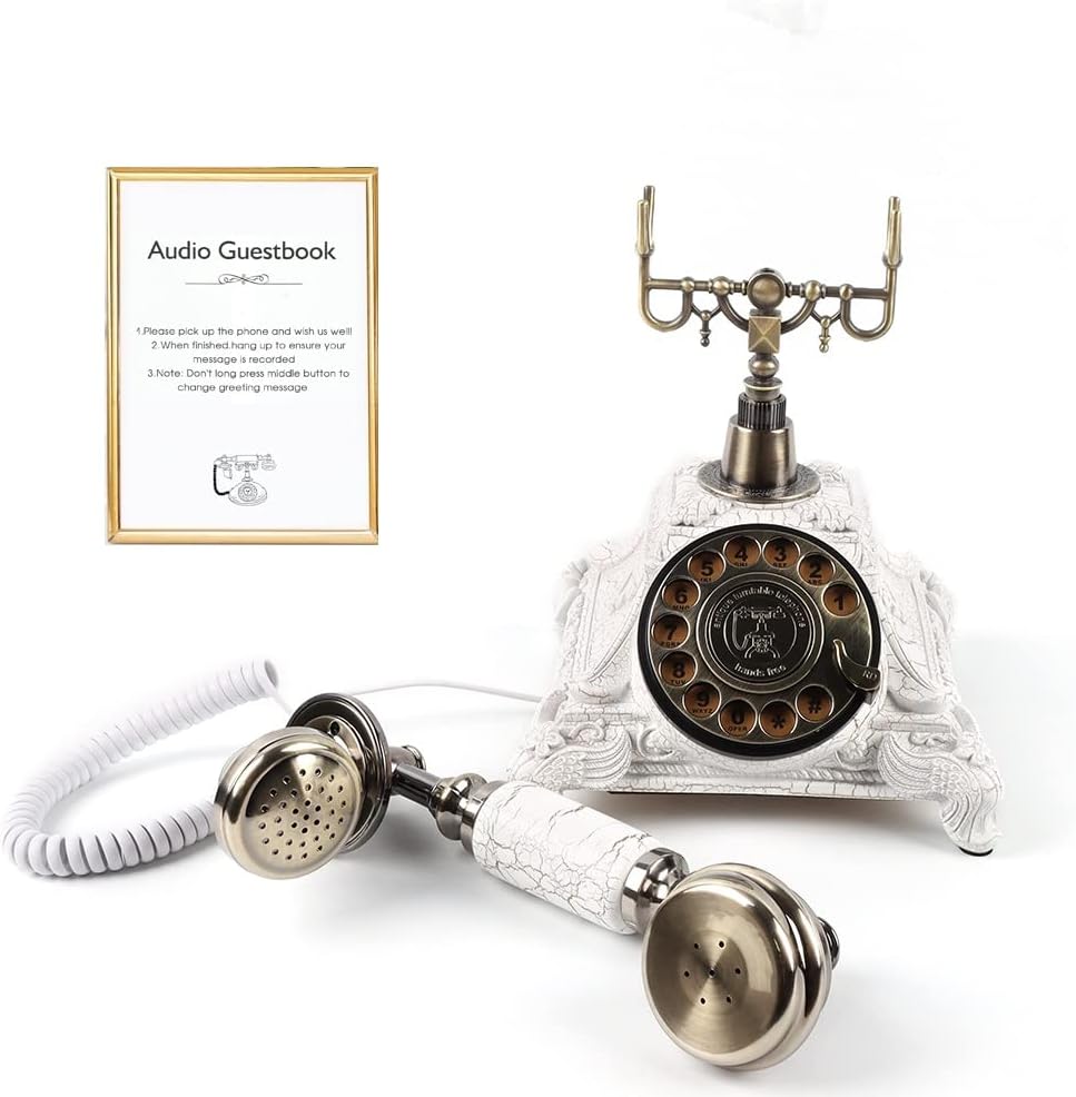 Audio GuestBook Telephone with Classic Retro Craftsmanship for Confessional Wedding Birthday Party Special Events (White)