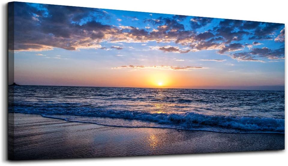 hyidecorart Wall Art Moon Sea blue Ocean Landscape Paintings Bedroom Canvas Art Print wall art for living room Paintings for Wall Decor and large Home Decor (30 x 60inch x 1pcs)