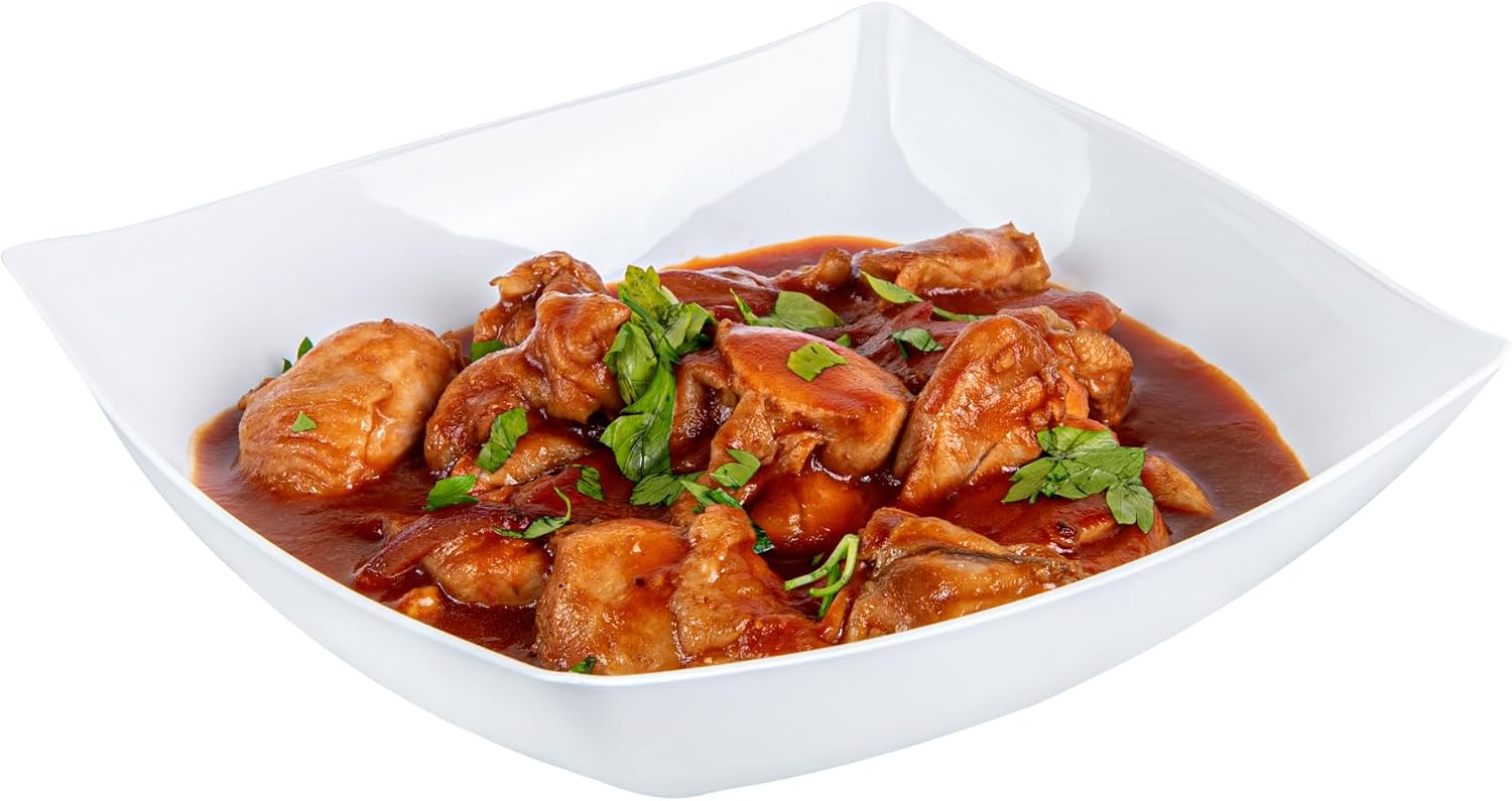 Restaurantware Moderna 32 Ounce Fancy Plastic Bowls 100 Square Disposable Salad Bowls - Durable Heavy-duty White Plastic Bowls For Warm And Cold Foods
