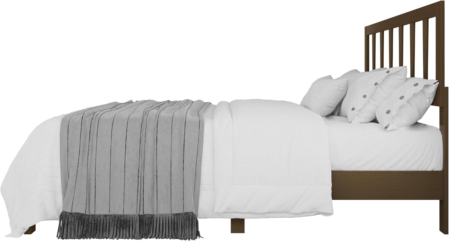 HOME DESIGN Elmira Twin Wood Platform Bed, Solid Wood Frame with Adjustable Height Headboard Leg, Easy Assembly, Brown Finish