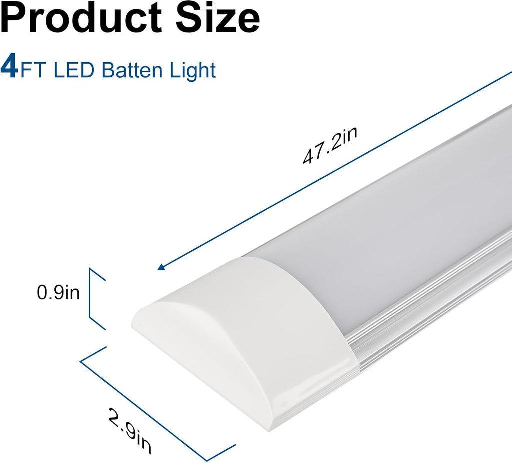 8 Packs 4FT LED Batten Light, Ultra-Thin Ceiling Surface Mounted Light, 40W, 4000K, IP20, LED Ceiling Lamp for Garage, Shop, Hallway, Office, Market, ver2