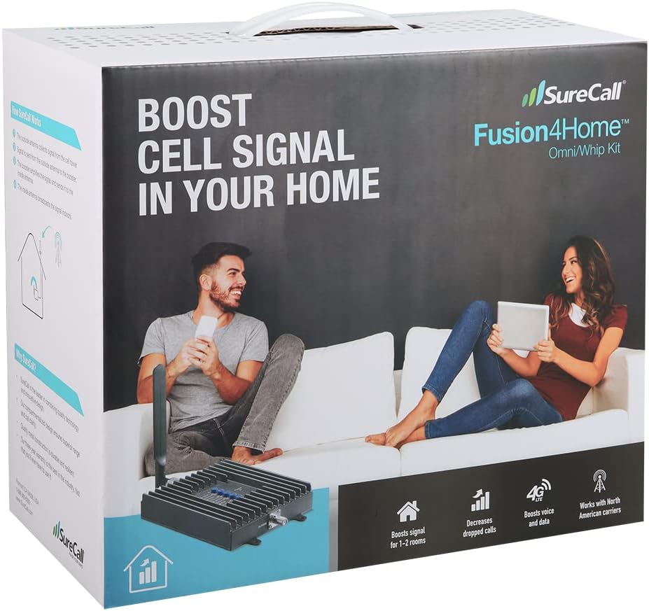 SureCall Fusion4Home Cell Phone Signal Booster up to 2000 sq ft, Boosts 5G/4G LTE, Omni Outdoor Antenna, Home & Office Multi-User All Carrier, Verizon AT&T Sprint T-Mobile, FCC Approved, USA Company