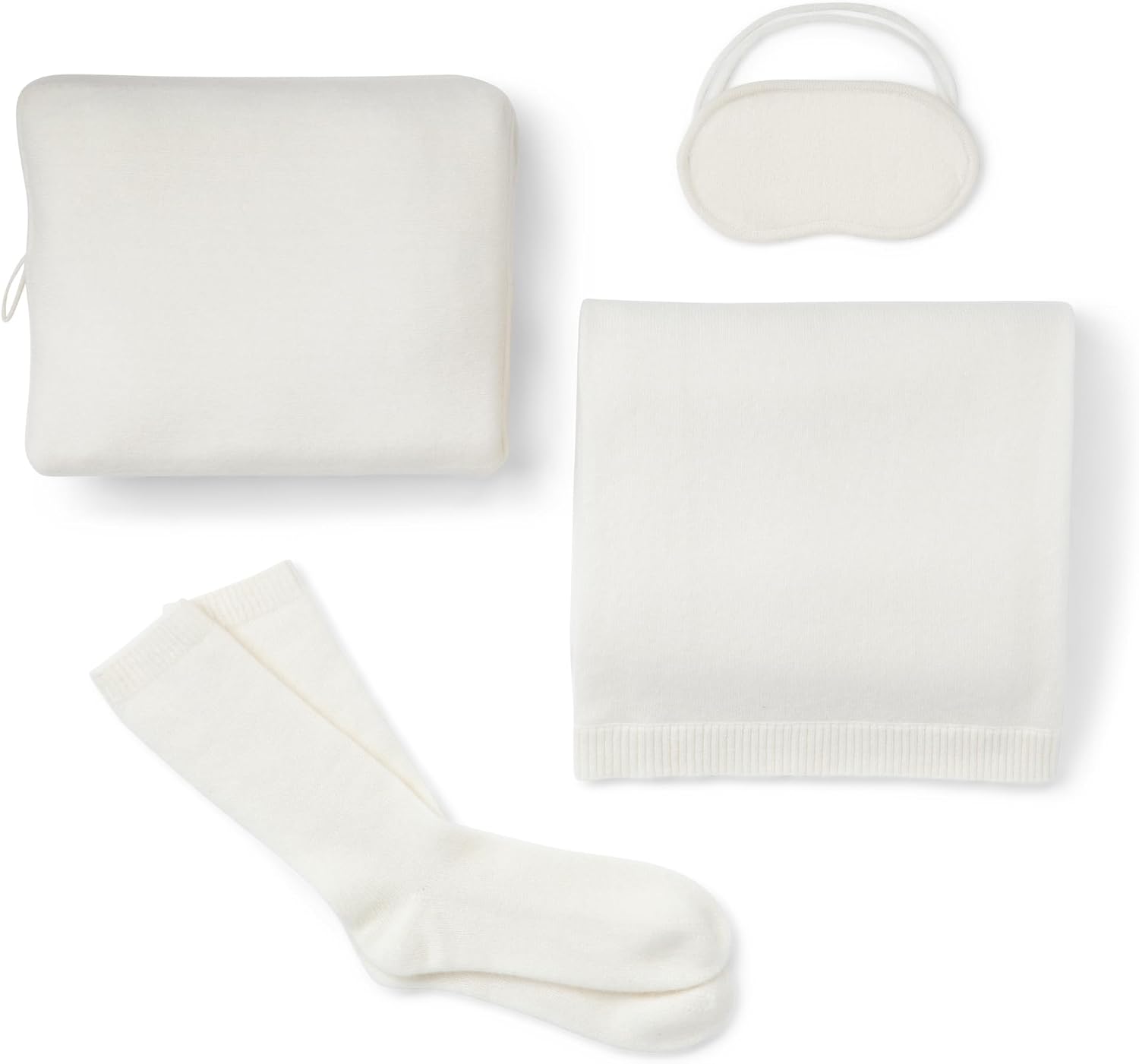 Jet&Bo 100% Pure Cashmere Travel Set: Blanket, Eye Mask, Socks, Carry/Pillow Case Ivory in Gift Box