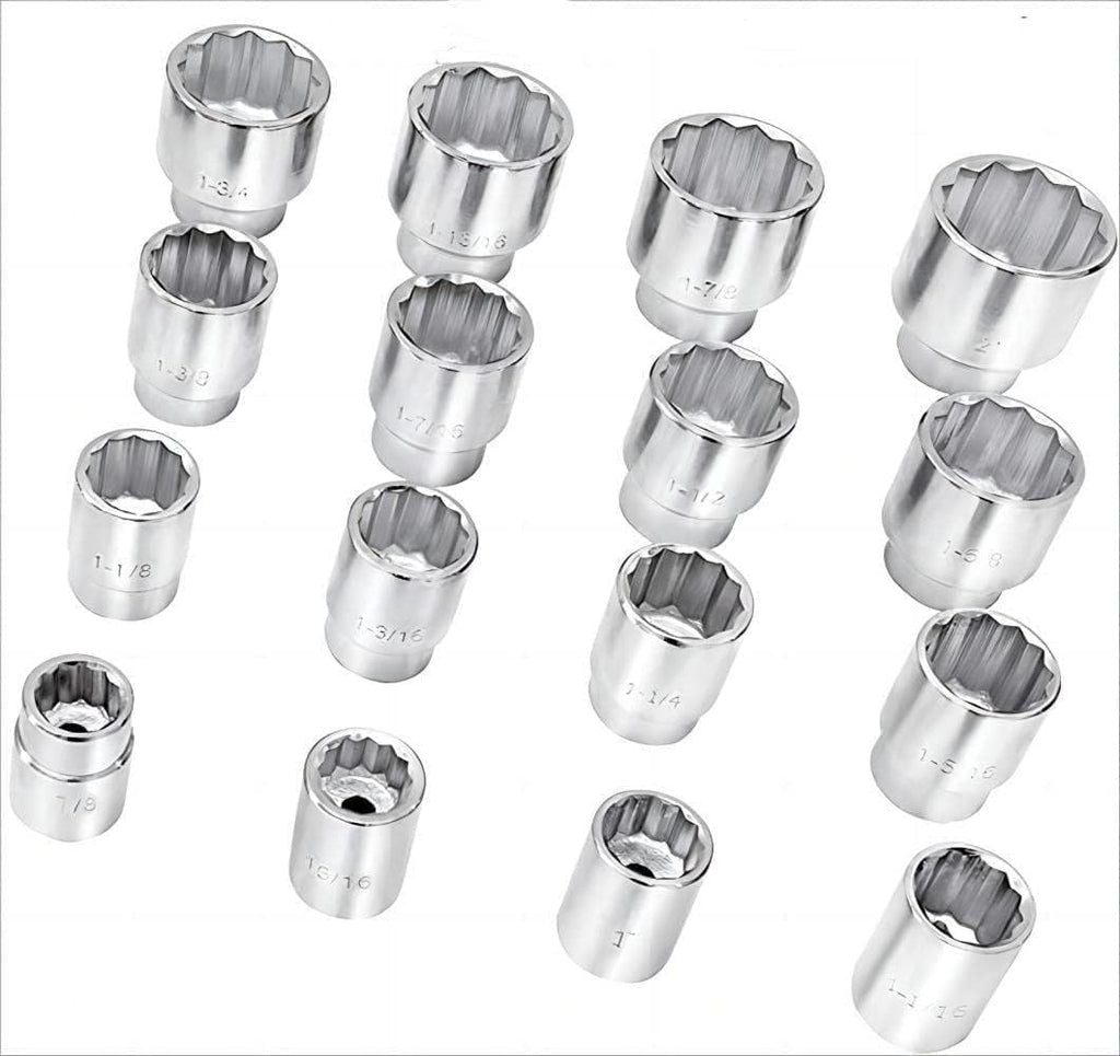 TONYNOL 21-Piece 3/4' Drive Socket Set,12-Point,SAE Size(7/8''-2'),with Ratchet Handle And Flex Head Ratchet