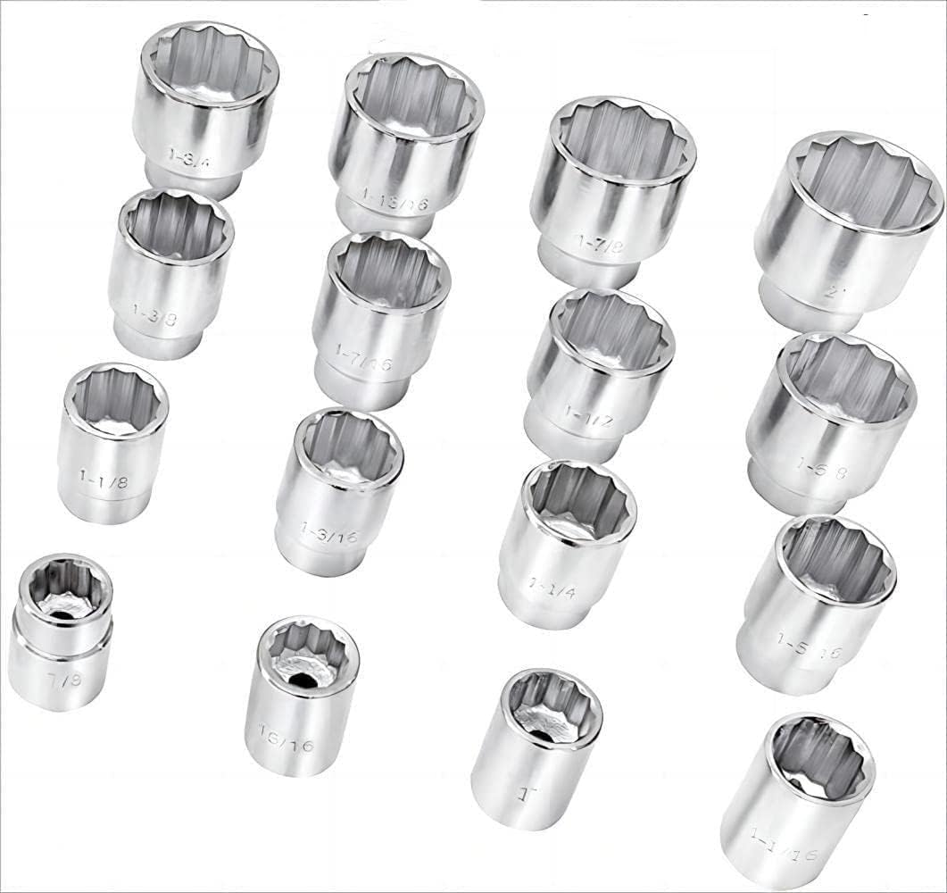 TONYNOL 21-Piece 3/4' Drive Socket Set,12-Point,SAE Size(7/8''-2'),with Ratchet Handle And Flex Head Ratchet