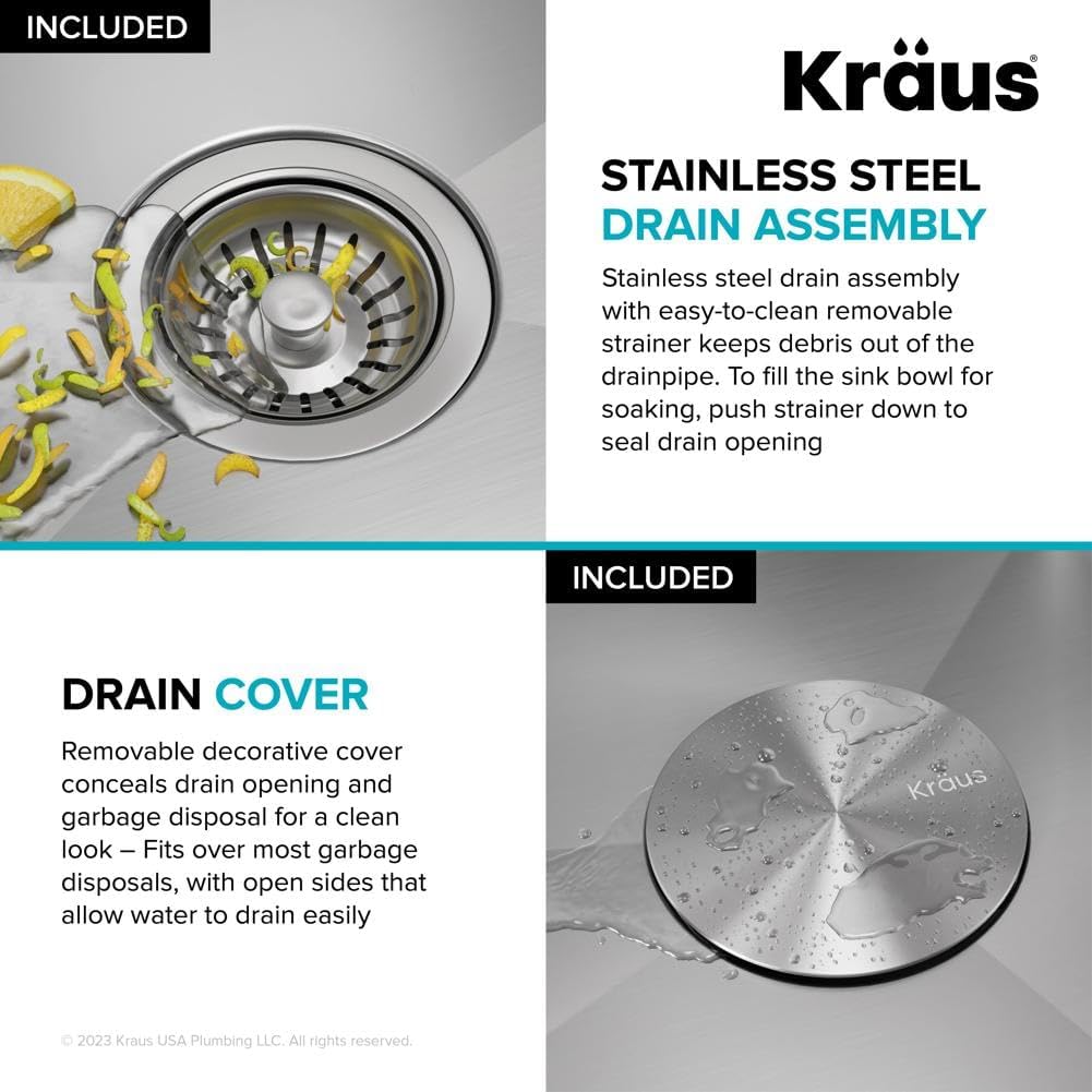 KRAUS Kore 15-Inch Drop In/Top Mount Workstation 16 Gauge Single Bowl Stainless Steel Bar Kitchen Sinks with Accessories